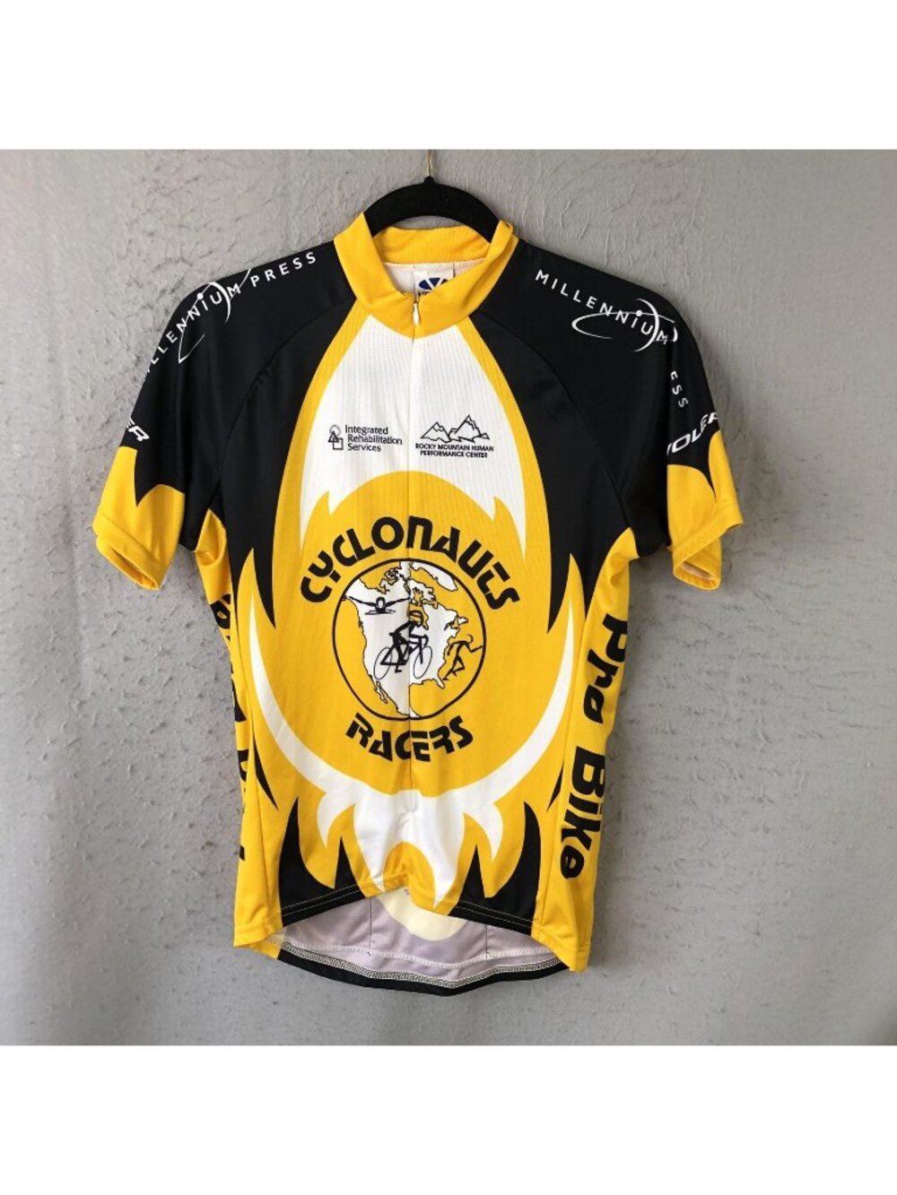 Voler Cycling Jersey Mens Medium Yellow Black Cyclonauts Racers Full Zip Pockets